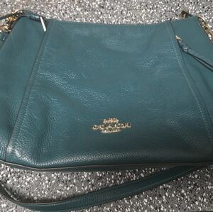 Coach Marlon Hobo  Green/Teal Pebbled Leather Shoulder Strap Crossbody Purse